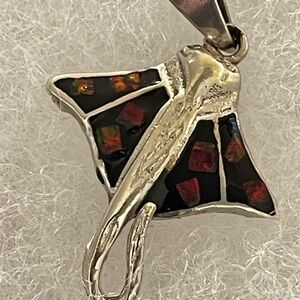 Sterling Silver Black Mosaic Manta Ray Pendant